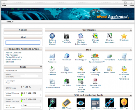 Hostgator cPanel Homepage