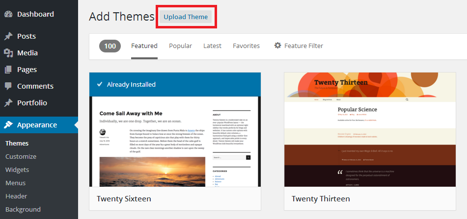 Choose theme from wordpress.org or upload your own theme