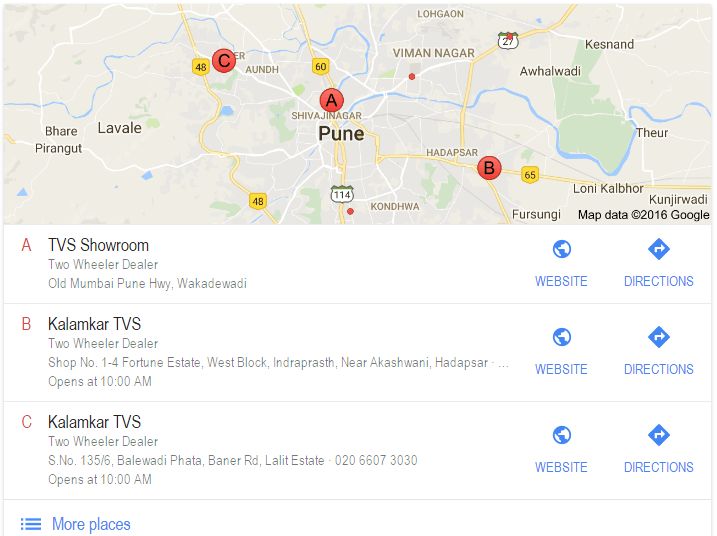 Google my business listing in local search results
